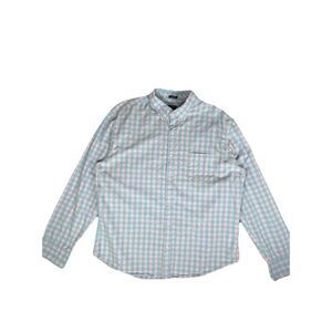J.Crew Mens XL Flex Washed slim untucked light blue & pink gingham cotton blend